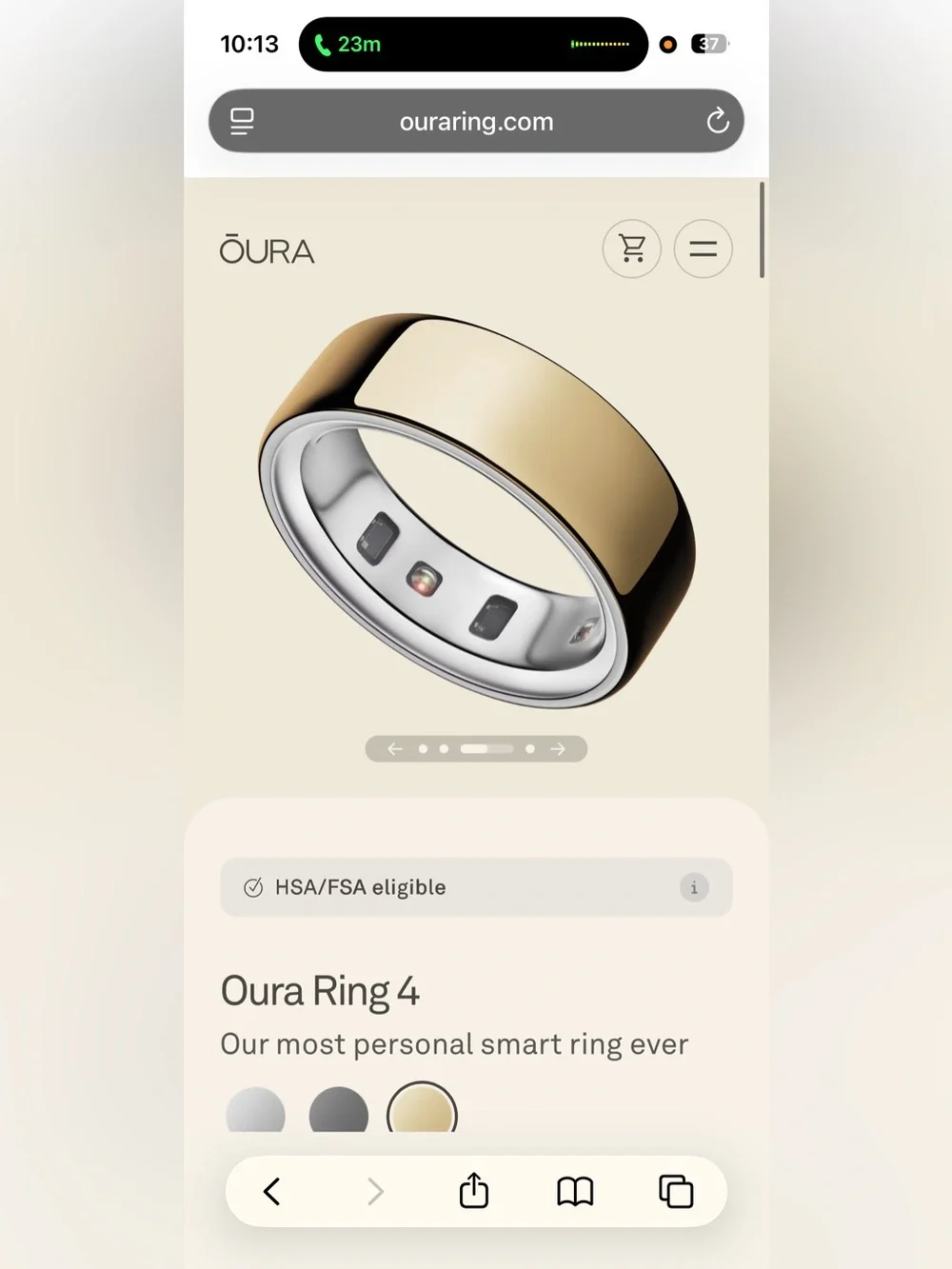 Oura Ring 4 with charger and box. Yellow gold, retail $499, size 8
